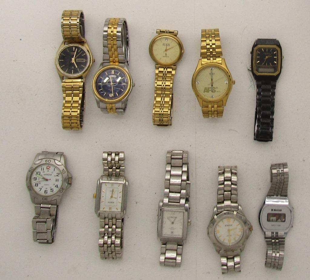 10 MENS QUARTZ WATCHES-RUMOURS-SEIKO-MISC: ALL UNTESTED: SOME MAY WORK, SOME MAY NOT, SOME MAY NEED BATTERIES, SOME FOR PARTS OR REPAIRS- 10 MENS QUARTZ WATCHES -(2)RUMOURS-(2)SEIKO-CITIZEN-MCKESSON-BILL BLASS-WATCH IT-CHEROKEE-CARAVELLE-MISC
