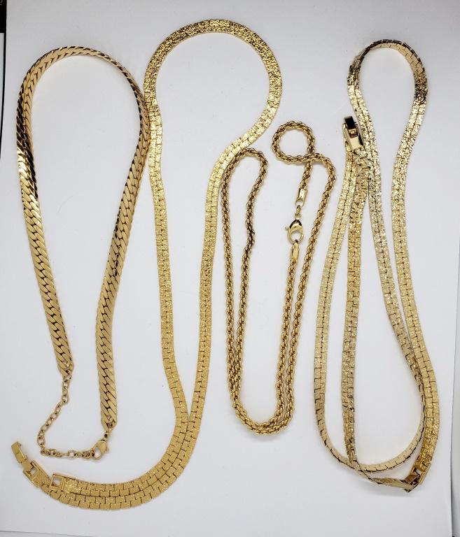 4-GOLD TONED NECKLACES/CHAINS: DIFFERENT STYLES/LENGTHS-ALL LOOK NEW!