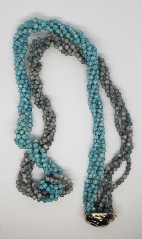 VINTAGE MULTI STRANDED BLUE AND GRAY BEADED (1 of 3)