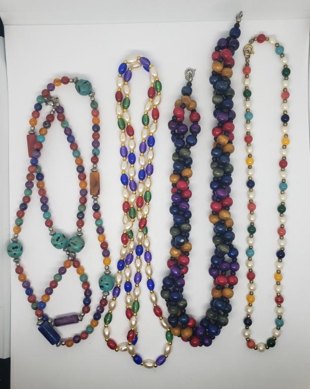 4-VINTAGE MULTI COLORED BEADED NECKLACES (1 of 3)