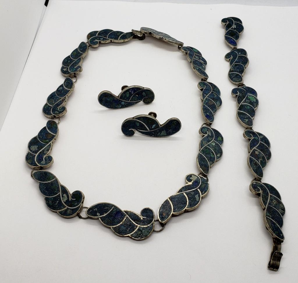 SET! TAXCO STERLING PANEL TURQUOISE INLAY LOT (1 of 7)