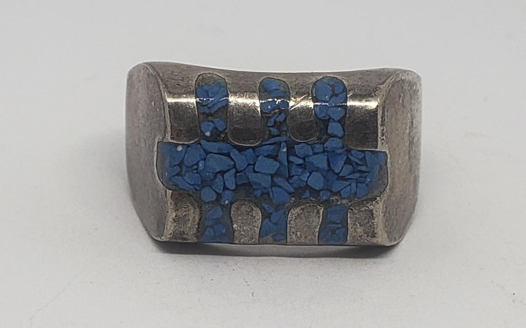 SIZE 11.5 MEXICO STERLING RING WITH BLUE STONE (1 of 4)