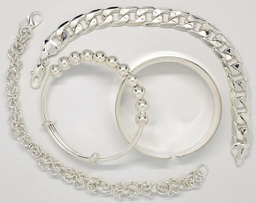 4 SILVER TONED BANGLES/BRACELETS: BEAUTIFUL SHINE!