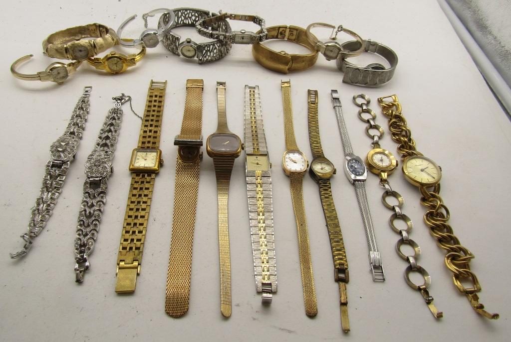 20 LADIES MECHANICAL WATCHES-ELMONT-DYNASTY-MISC: NOT TESTED AS TO WORKING OR NOT-SOME FOR PARTS OR REPAIRS-SOME MAY WORK:ZURICH-HUDSON-LUCERNE-BUCHERER-MEYER-TOW NCRAFT-(4)TIMEX-ENDURA-HAWTHORN-QQ-SOVEREIGN- SEIKO-LE BARON-ELMONT-DYNASTY-MISC