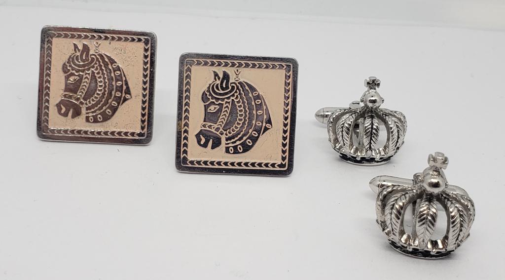 2-PAIRS OF SILVER TONED MEN'S CUFF LINKS (1 of 4)