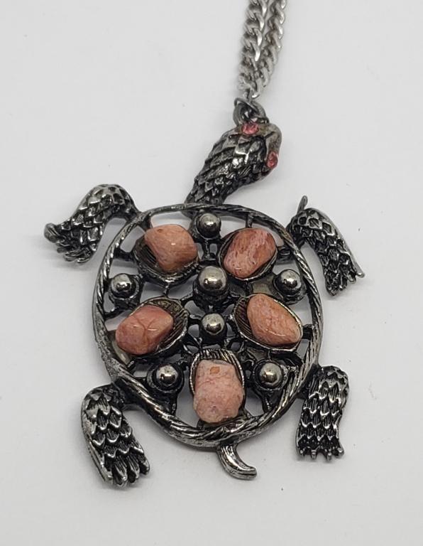 VINTAGE SILVER TONED TURTLE PENDANT WITH (1 of 3)