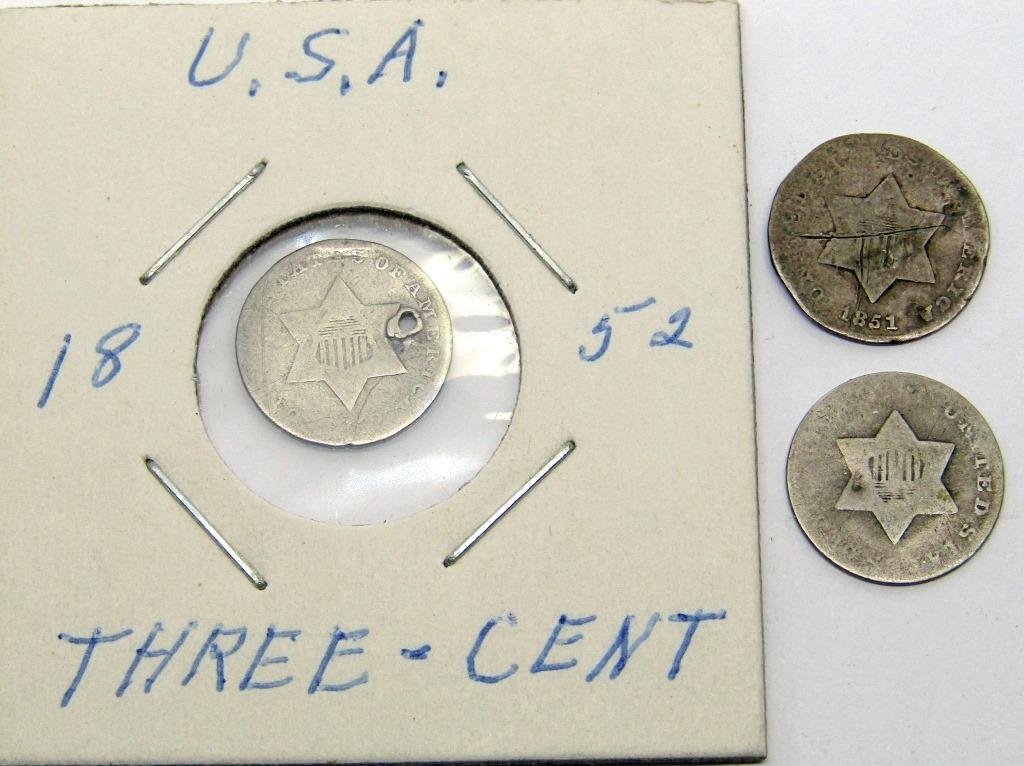 (3) U.S. THREE CENT SILVER PIECES (1 of 2)