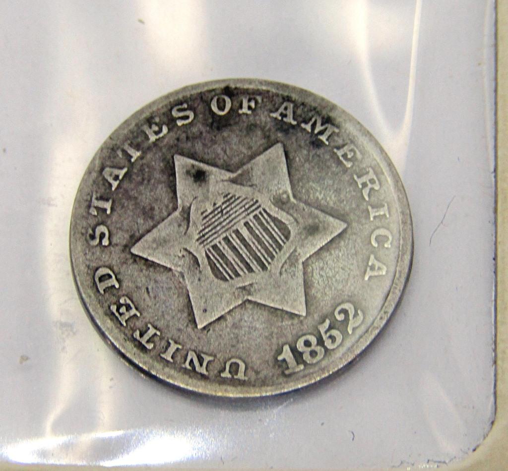 1852 U.S. THREE CENT SILVER COIN (1 of 2)
