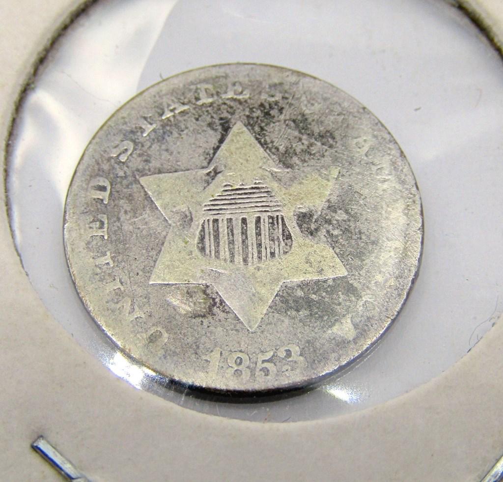 1853 U.S. THREE CENT SILVER COIN (1 of 2)