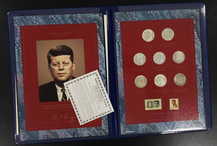 Jfk Commemorative Coin & Stamp Portfolio Silver