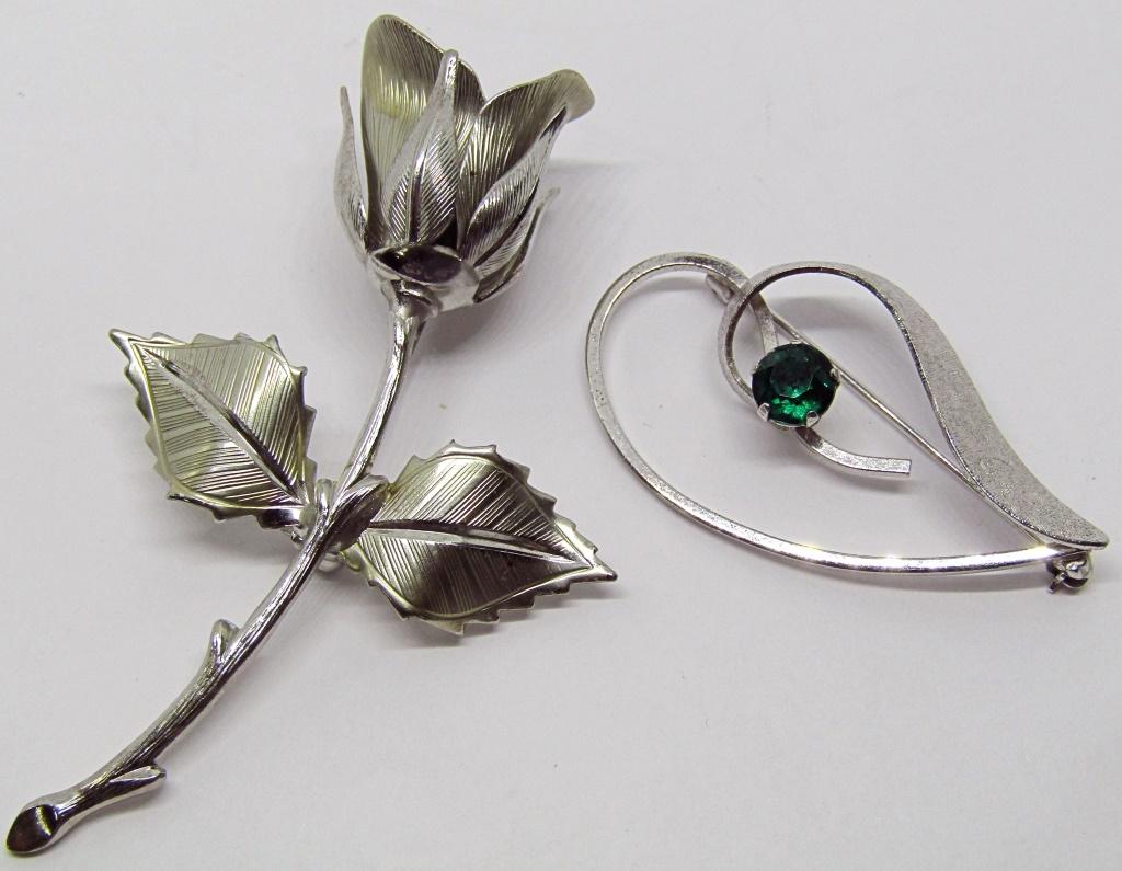 VINTAGE SILVER TONED ROSE BROOCH PLUS (1) (1 of 2)