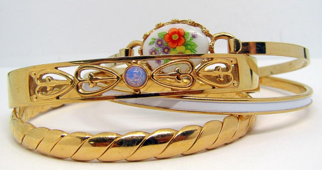 4-VTG GOLD TONED CUFF/BANGLES: (2)MONET (2)AVON