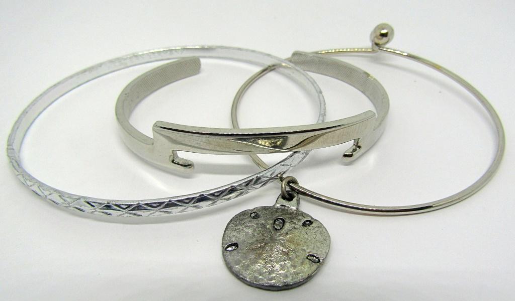 3-VINTAGE SILVER TONED CUFF/BANGLES: (1)AVON (1)WESTERN GERMANY