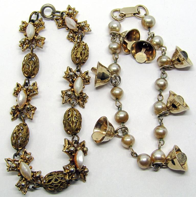 2 VINTAGE FASHION BRACECLETS: 1 HAS BELL CHARMS