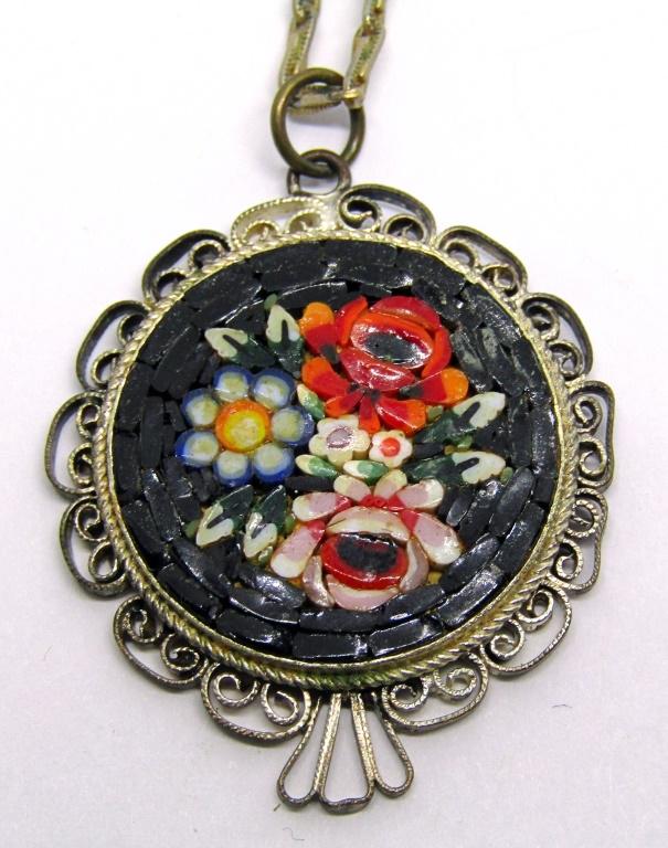 VINTAGE MICRO MOSAIC FLOWER PENDANT WITH (1 of 3)