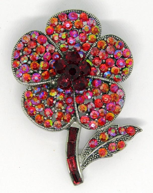 VINTAGE SILVER TONED FLOWER RHINESTONE (1 of 2)
