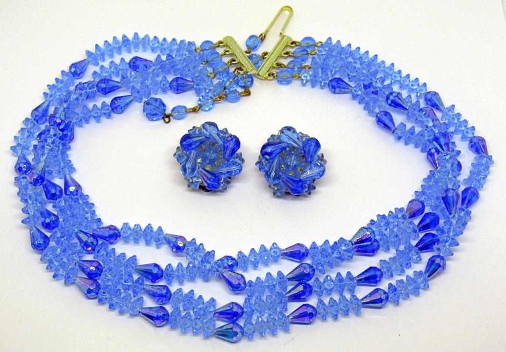 SET! VTG WESTERN GERMANY BLUE BEADED TRIPLE (1 of 2)