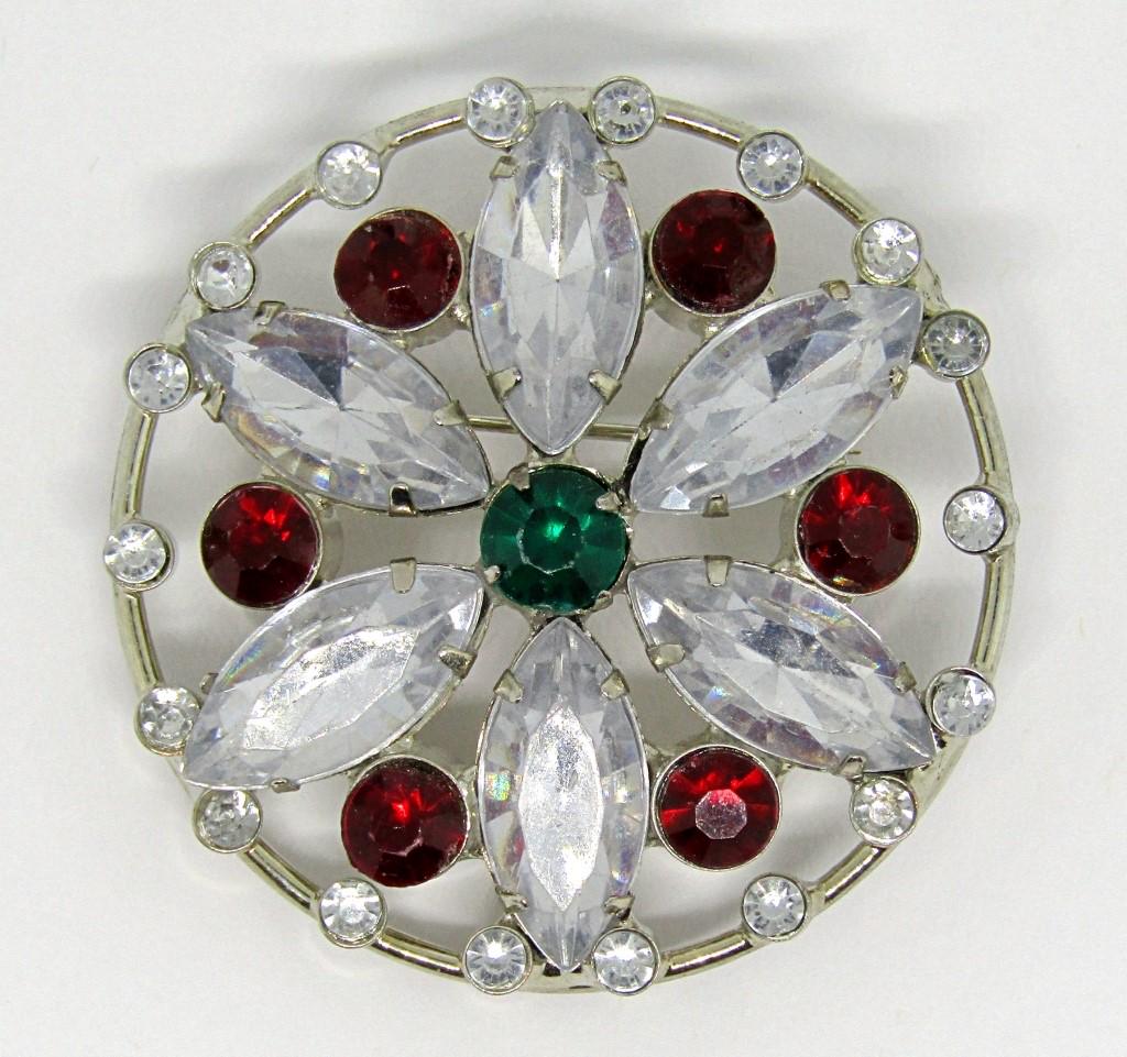 VINTAGE SILVER TONED CIRCULAR BROOCH WITH CLEAR (1 of 2)