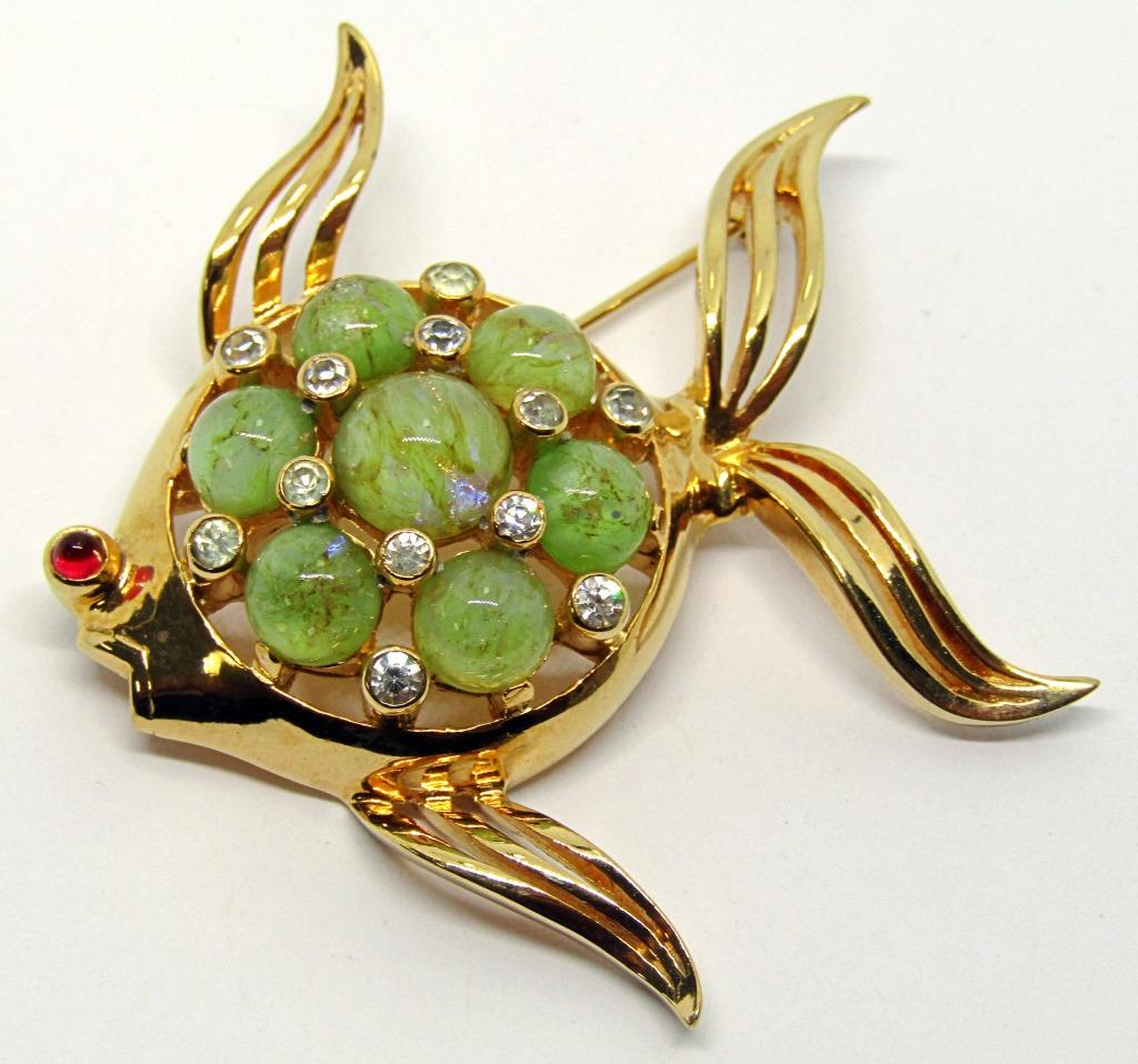 VTG MAZER BROS GOLD TONED FISH BROOCH WITH (1 of 3)