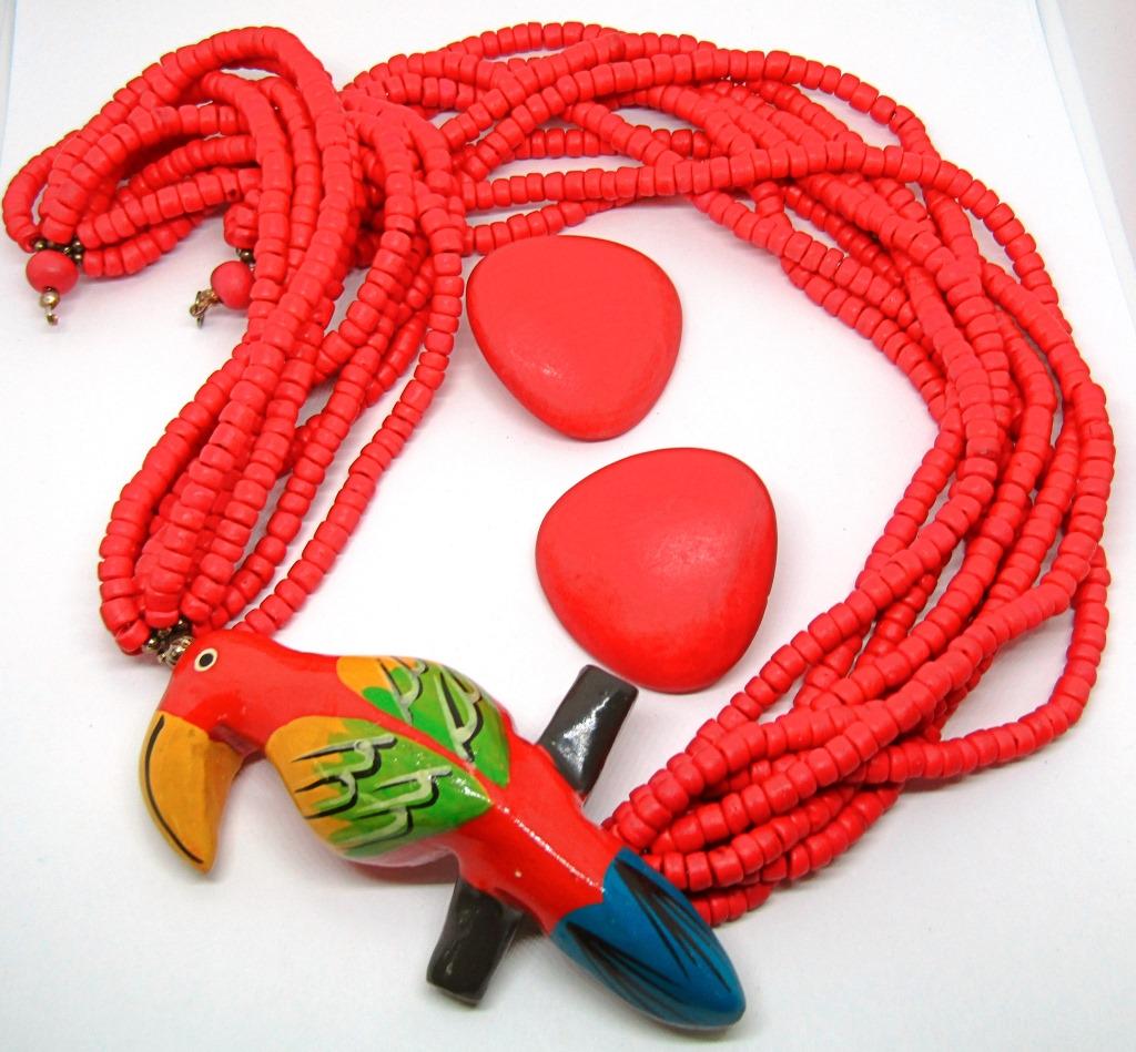 SET! MULTI STRANDED RED WOODEN BEADED NECKLACE (1 of 2)