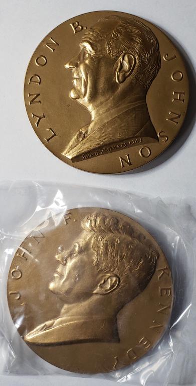 2- 3 INCH INAUGURATED PRESIDENTIAL MEDALS: (1)JOHN F KENNEDY (1)LYNDON B JOHNSON