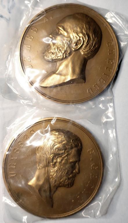 2-3 INCH PRESIDENTIAL INAGURATION MEDALS: (1)ULYSSES S GRANT (2)JAMES A GARFIELD