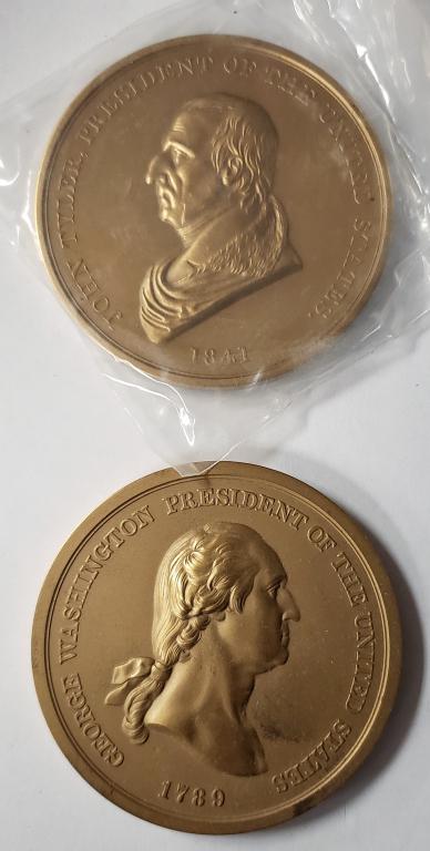 2-3 INCH PEACH AND FRIENDSHIP PRESIDENTIAL: BRONZE MEDALS (1)GEORGE WASHINGTON (1)JOHN TAYLOR