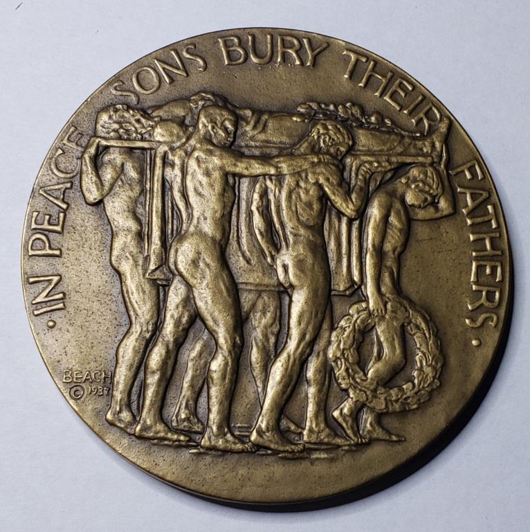 BRONZE MEDALLION "IN PEACE SONS BURY THEIR (1 of 2)