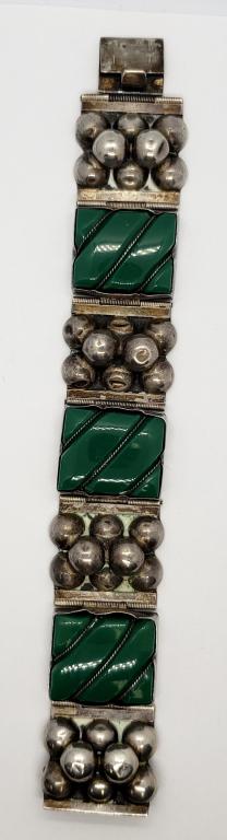 SILVER MEXICO PANEL BRACELET w/JADE (1 of 2)