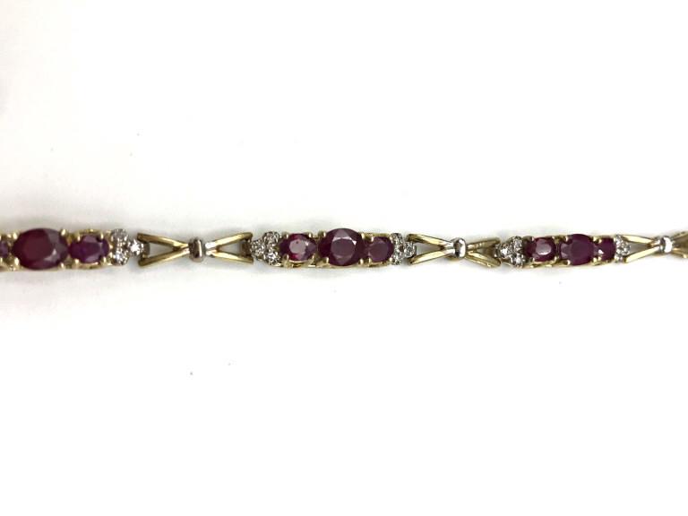 10K DIAMOND BRACELET W RUBY COLOR STONES (1 of 4)