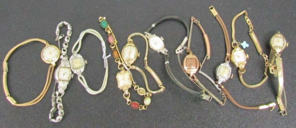 10 Ladies Self Winding Wrist Watches: Not tested as to working or not- Some for parts or repair-Some may work -(10)Bulova