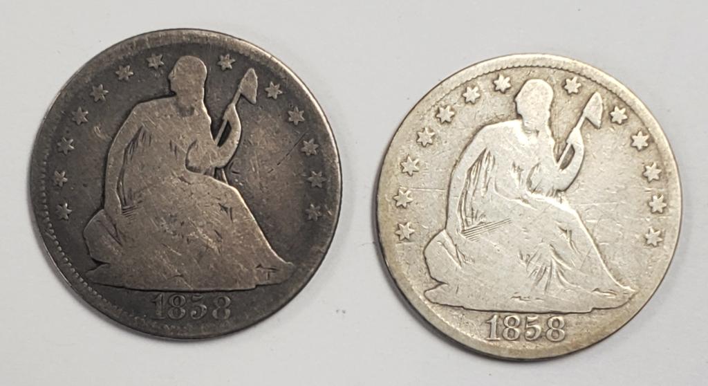 1858 & 1858-O SEATED HALF DOLLARS (1 of 2)