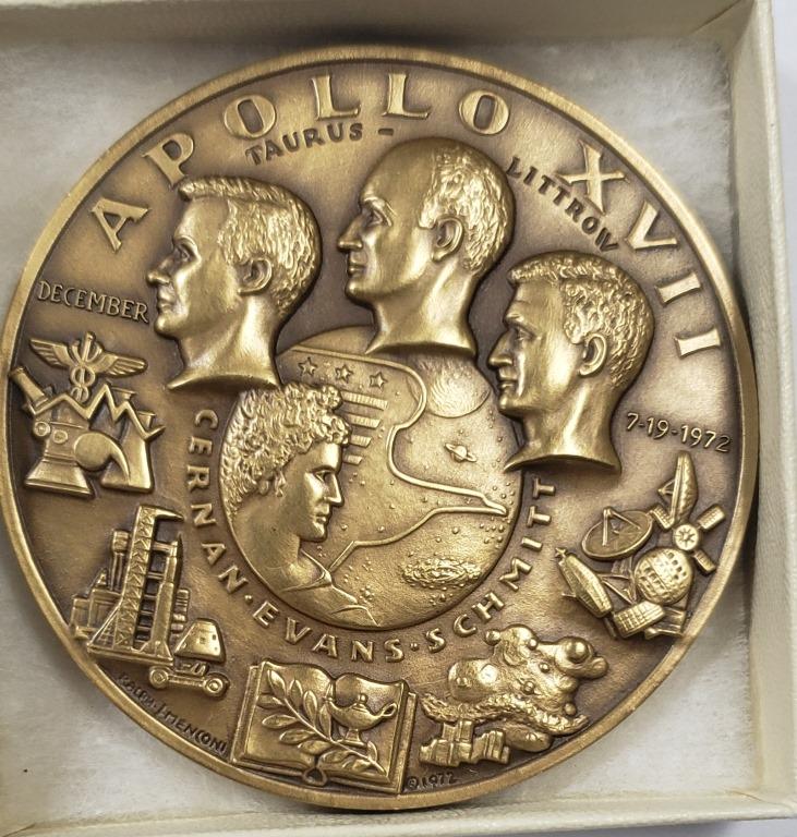 Vintage Apollo XVII Bronze Medal - Medallic Art Co: 2.5" in diameter. W/Box