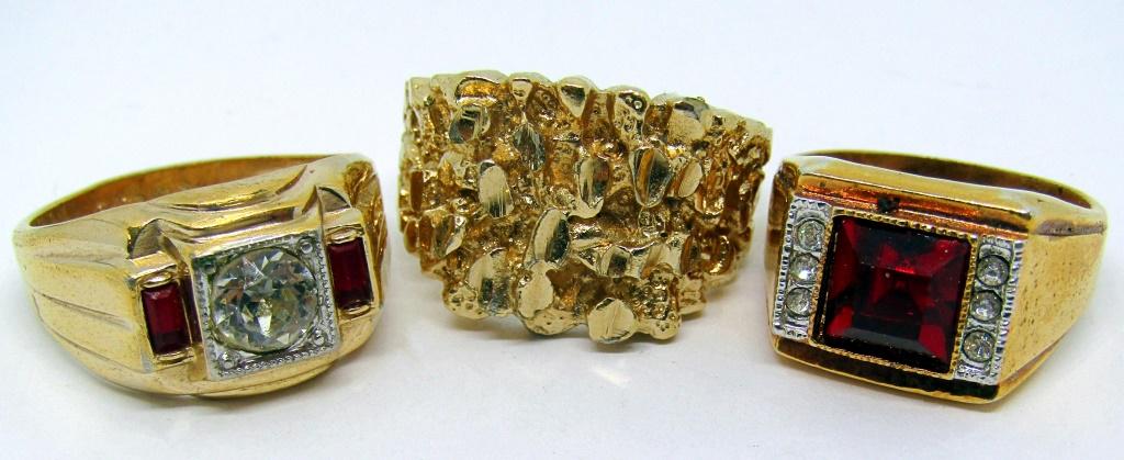 3 GOLD TONED VINTAGE RINGS; (1 of 2)