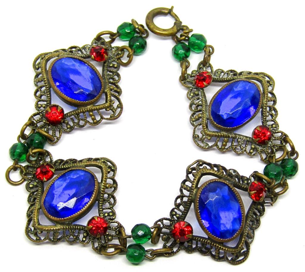 VINTAGE GOLD TONED PANEL BRACELET WITH (1 of 2)