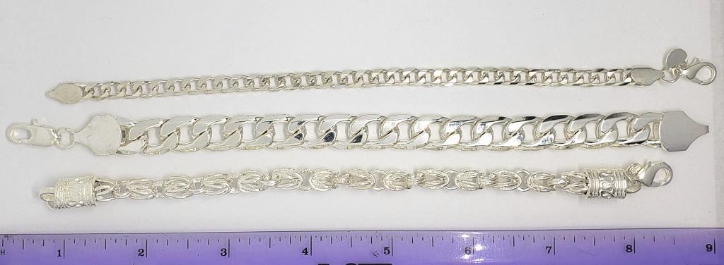 3 SILVER TONED CHAIN BRACELETS: CHUNKY DESIGN