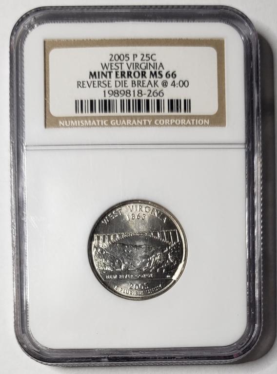 2005 MINT ERROR MS66 NGC WEST VIRGINIA 25c (1 of 4)