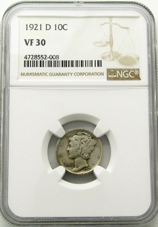 1921-D MERCURY DIME NGC VF 30 (1 of 4)