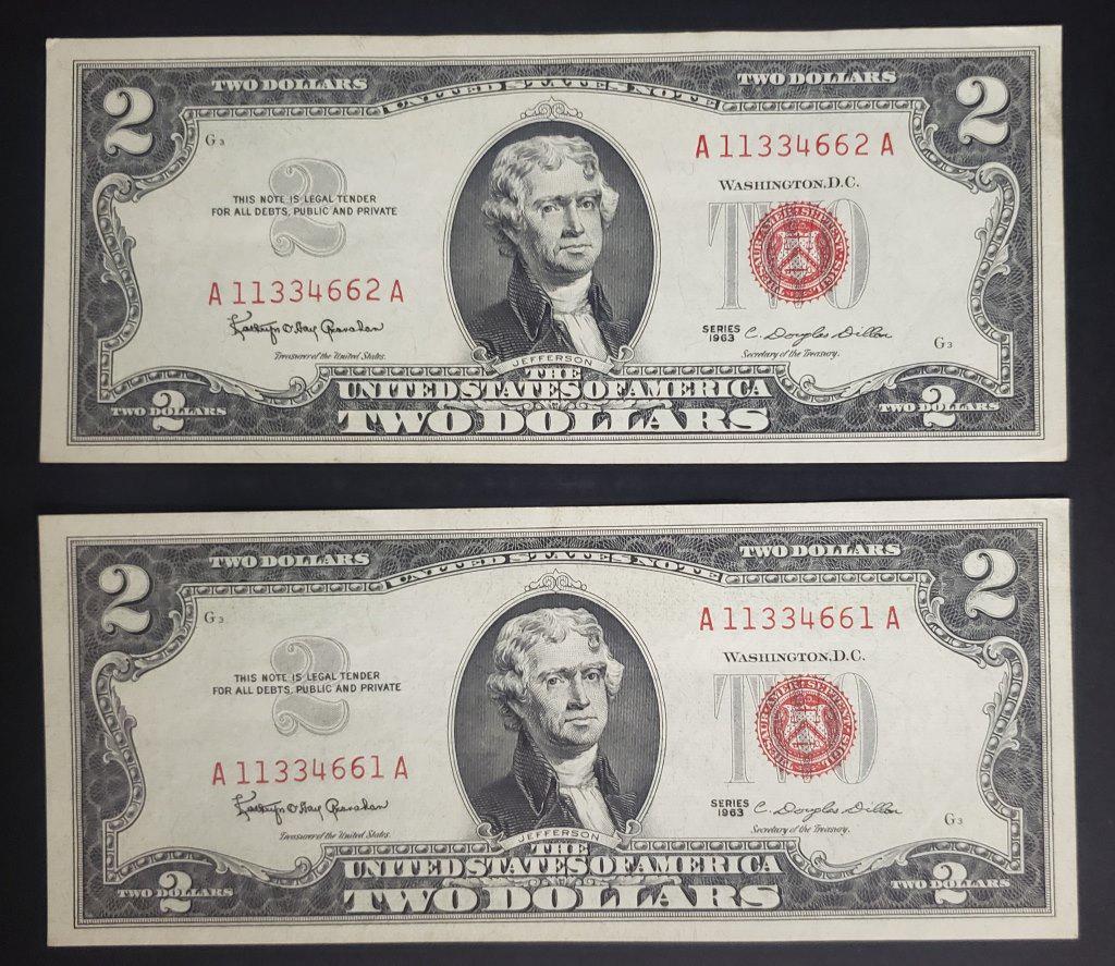 (2) $2 RED SEAL CONSECUTIVE # NOTES (1 of 2)
