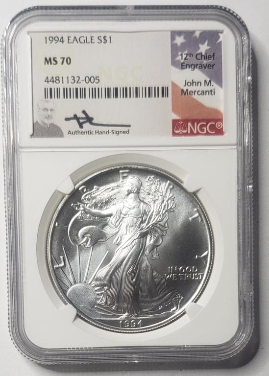 1994 AM. SILVER EAGLE NGC MS70 SIGNED (1 of 4)