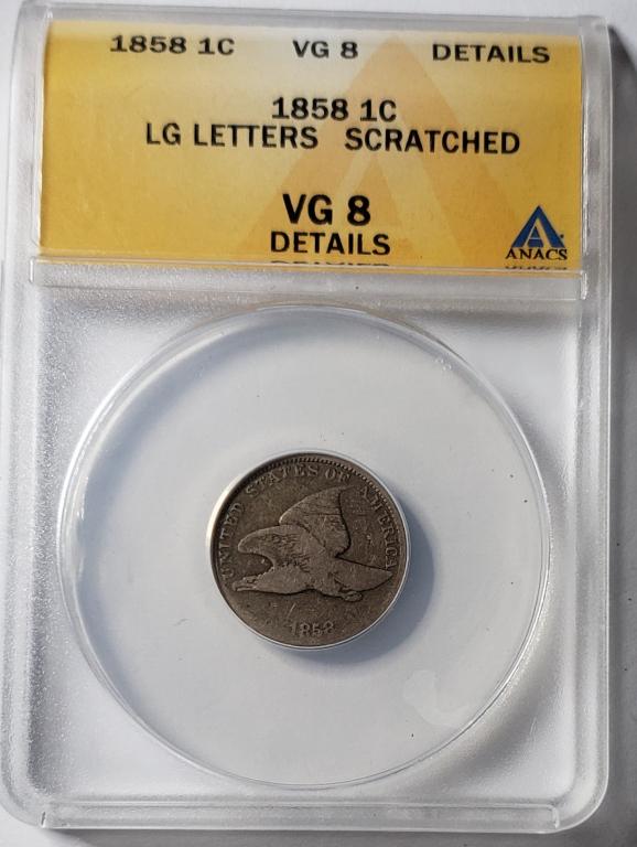 1858 FLYING EAGLE ANACS VG8 DETAILS (1 of 4)