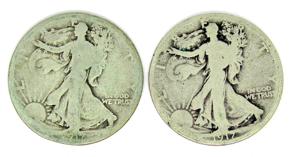 1917-D REV & 1917-S REV WALKING LIB 50c: CIRC