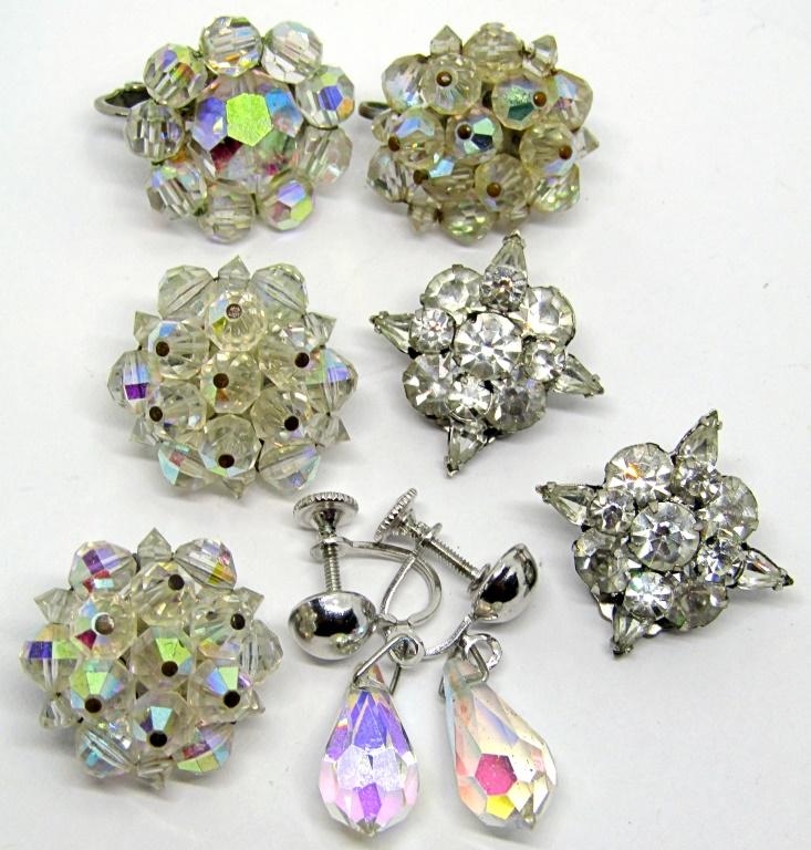 4 PAIRS OF VINTAGE SILVER TONED EARRINGS; (1 of 5)