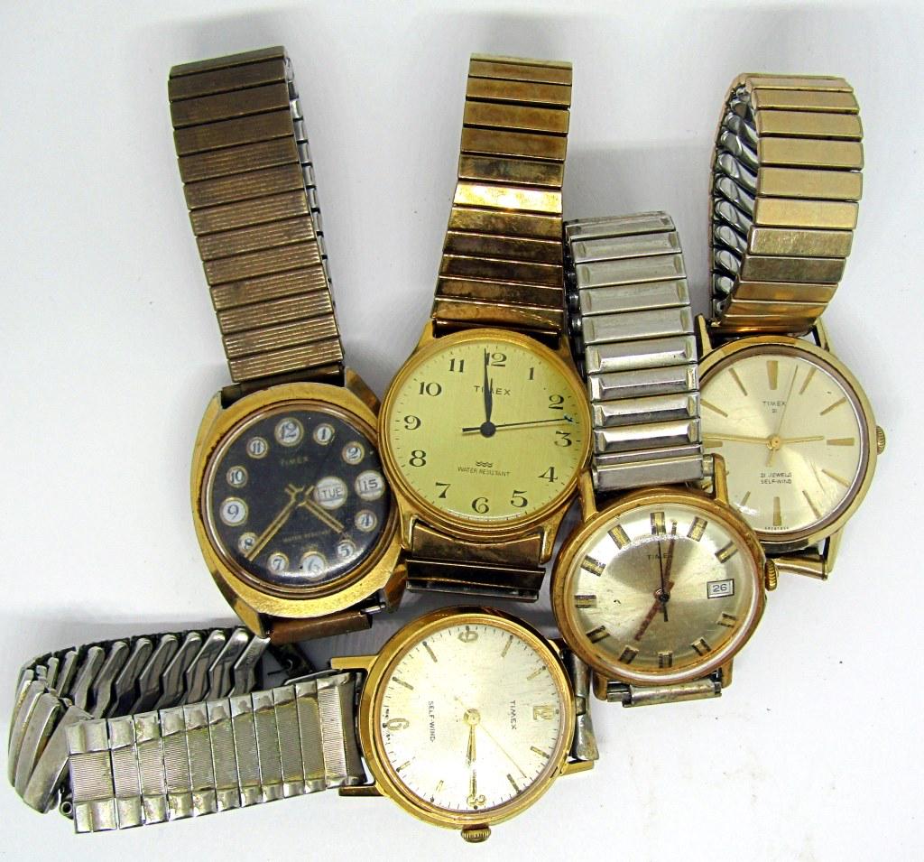 5-MEN'S TIMEX WRISTWATCHES (3)SELF WINDING: (1)SELF WINDING 21 JEWELS (2)WATER RESISTANT-ALL UNTESTED