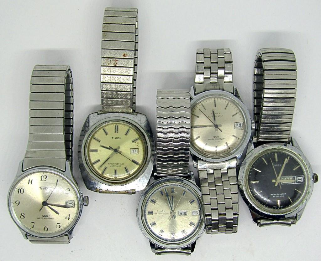 5-MEN'S TIMEX WATER RESISTANT WRISTWATCHES: ALL WATCHES ARE UNTESTED