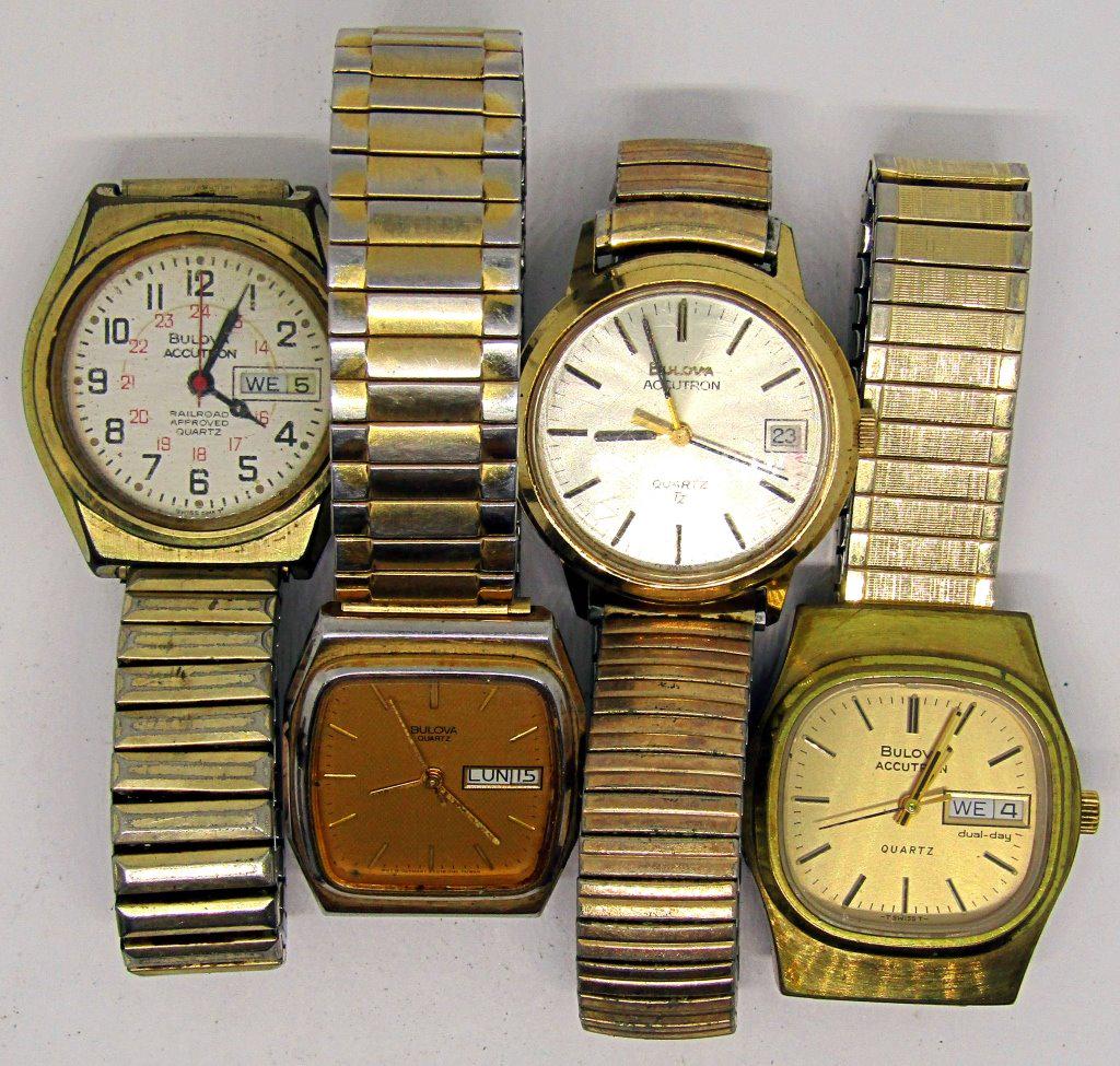 4-VTG MEN'S BULOVA GOLD TONED WRISTWATCHES (1 of 6)