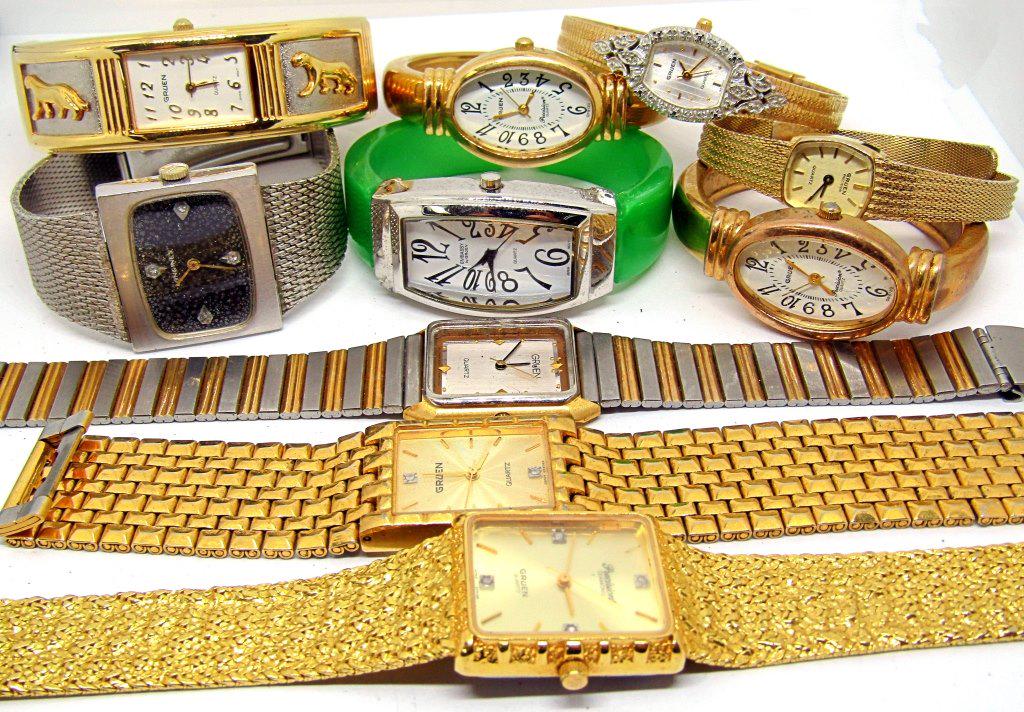 9-GRUEN LADIES WRISTWATCHES & (1)LONGINES: (4)PRECISION (1)EMBASSY-ALL WATCHES UNTESTED