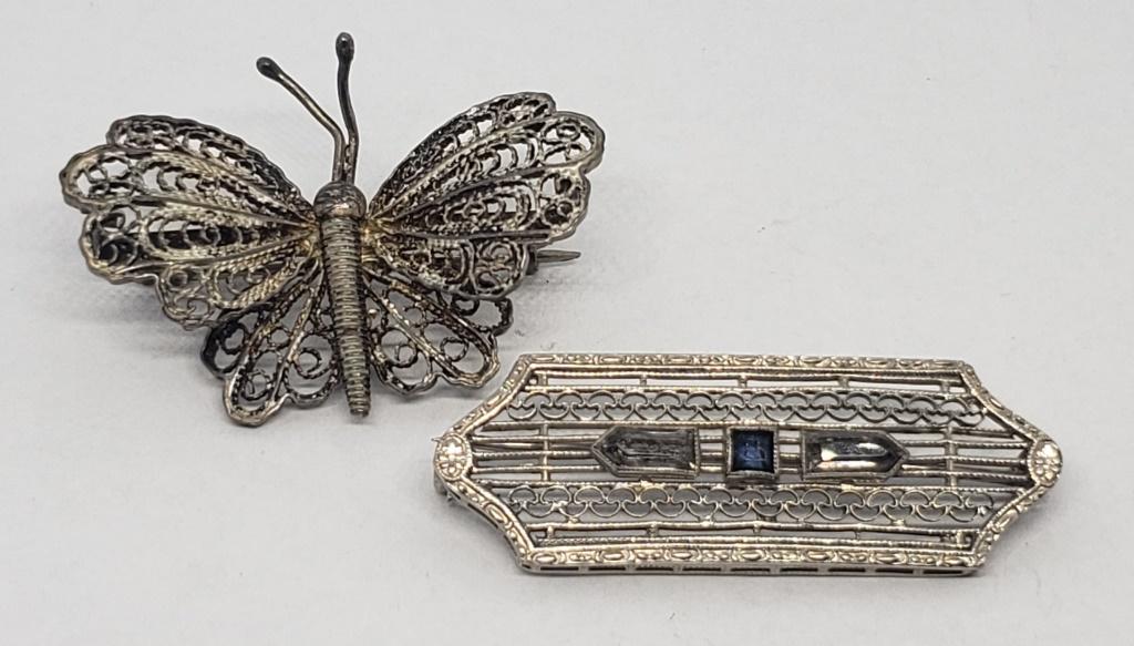 2-VINTAGE SILVER TONED FILIGREE BROOCHES (1 of 3)