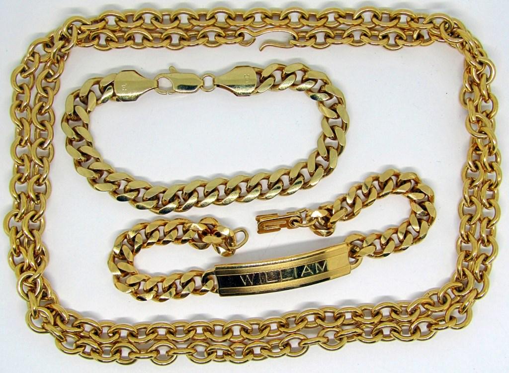 GOLD-TONED CHAIN NECKLACE & 2 CHAIN BRACELETS!: BRACELETS MARKED AS SPEIDEL & OG!