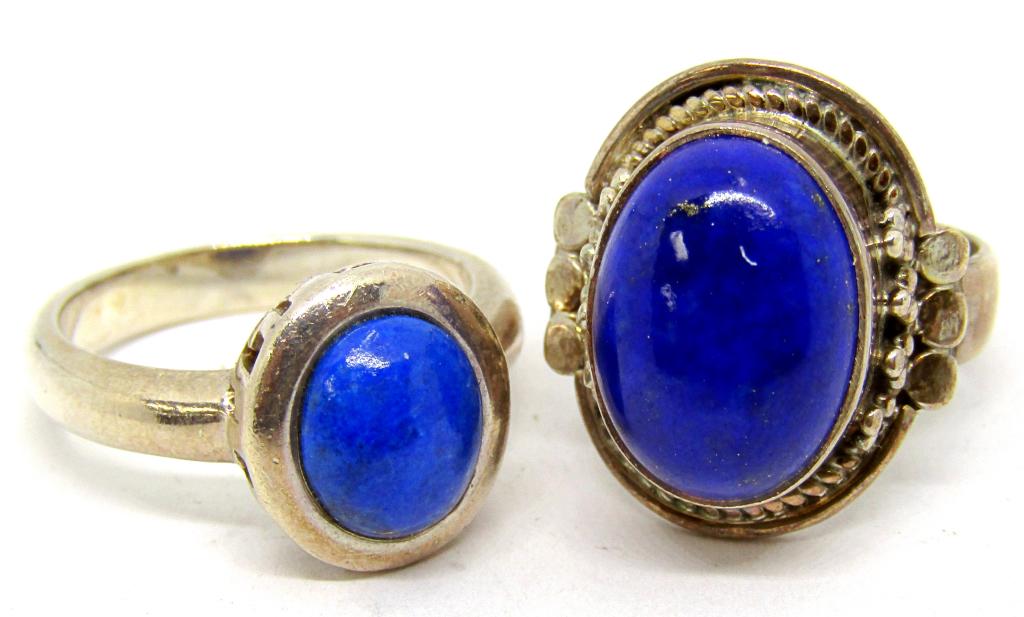 2-STERLING RINGS WITH BLUE JASPER CENTER STONES: RINGS SIZES 5.5 & 6-TOTAL 7.1 DWT